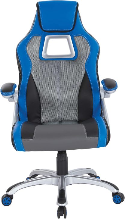 Race Car Adjustable Gaming Chair, Charcoal Grey Bonded Leather with Blue Accents