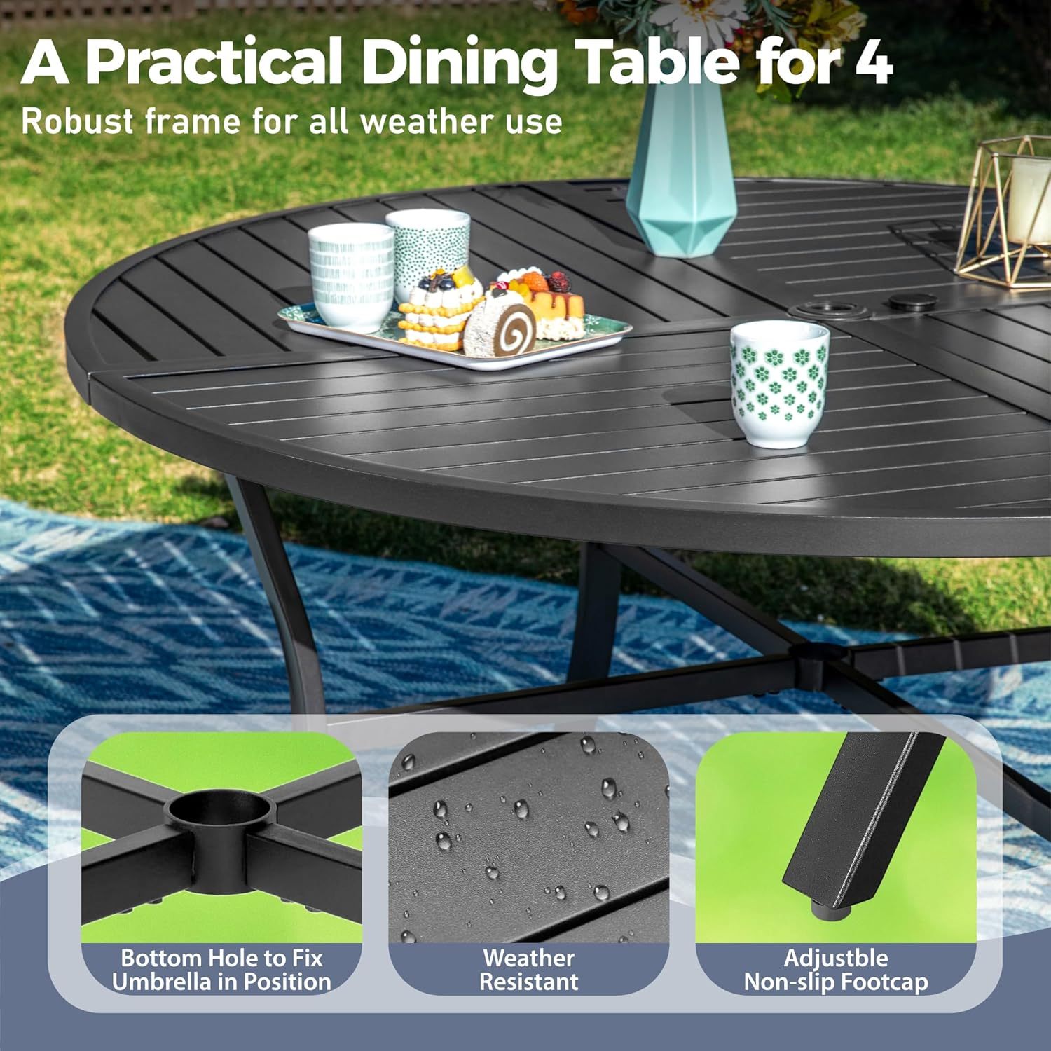 42" x 42" x 28" Patio Dining Table,Round Outdoor Dining Table for Garden Backyard Lawn Yard Furniture, Steel Frame with 1.57" Umbrella Hole