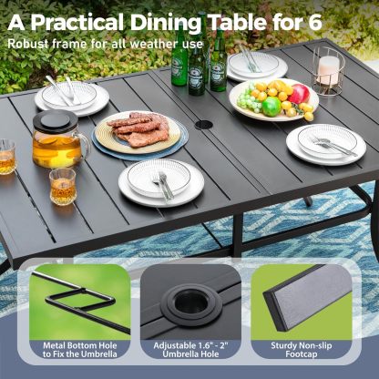 60'' x 35''x 29'' Patio Dining Table,Rectangular Outdoor for Garden Backyard Lawn Yard Furniture, Steel Frame with 1.57" Umbrella Hole