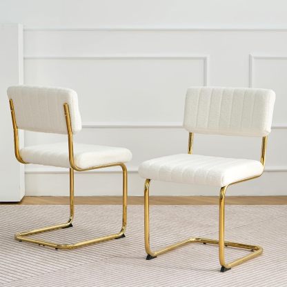 Upholstered Kitchen Dining Table Chairs Set of 2, Modern Luxury Living Room Bedroom Vanity Makeup Accent Chairs, Small Student Desk Chair, Home Restaurant Office Chair with Gold Leg