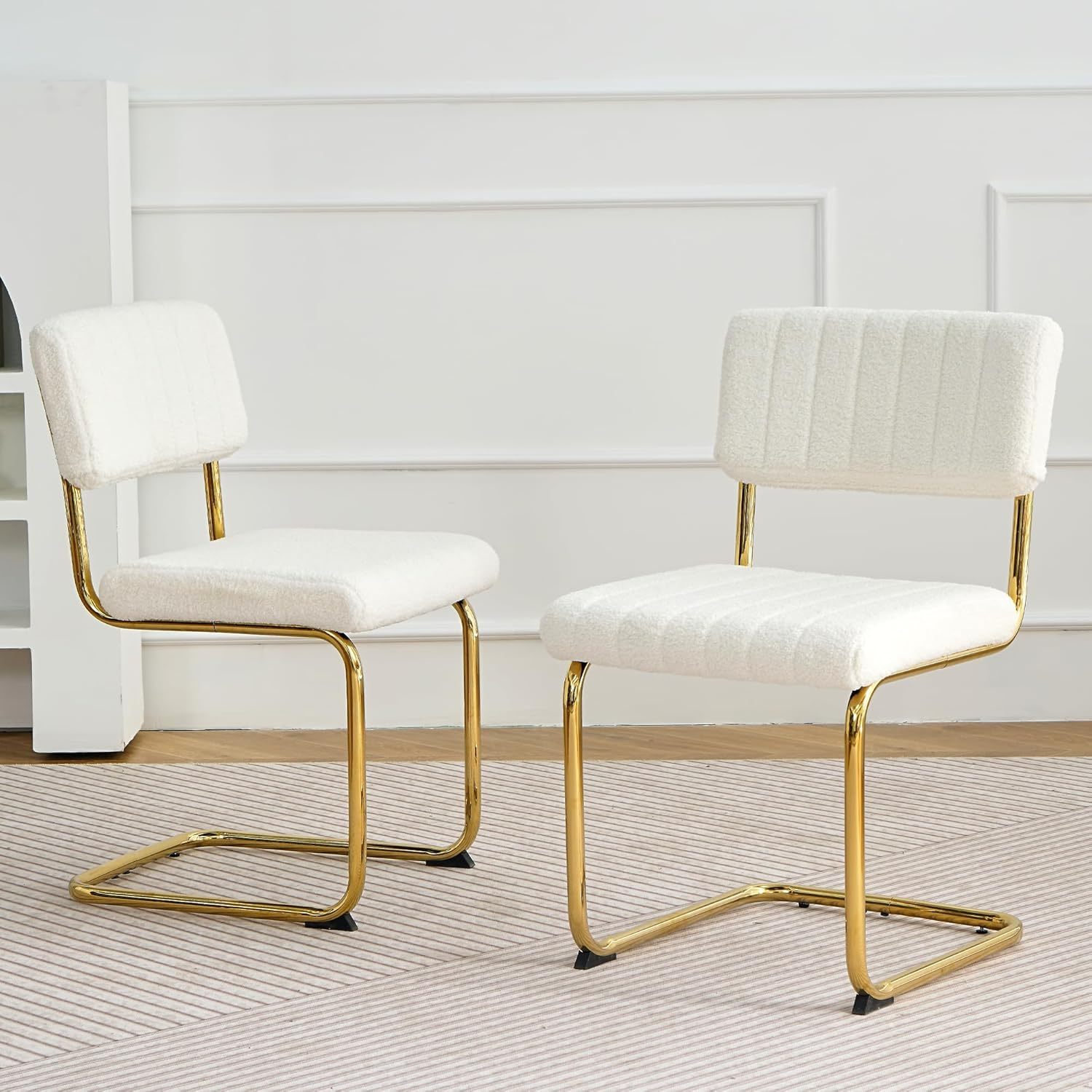 Upholstered Kitchen Dining Table Chairs Set of 2, Modern Luxury Living Room Bedroom Vanity Makeup Accent Chairs, Small Student Desk Chair, Home Restaurant Office Chair with Gold Leg