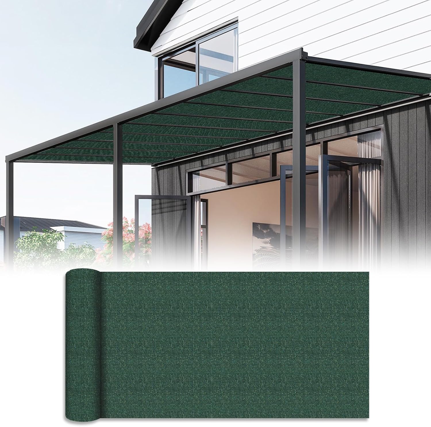 6'x50' Sun Shade Fabric Roll Cloth Pergola Patio Cover Provide Shade Knitting Mesh Screen Heavy Duty Provide Privacy Permeable UV Resistant (Green)