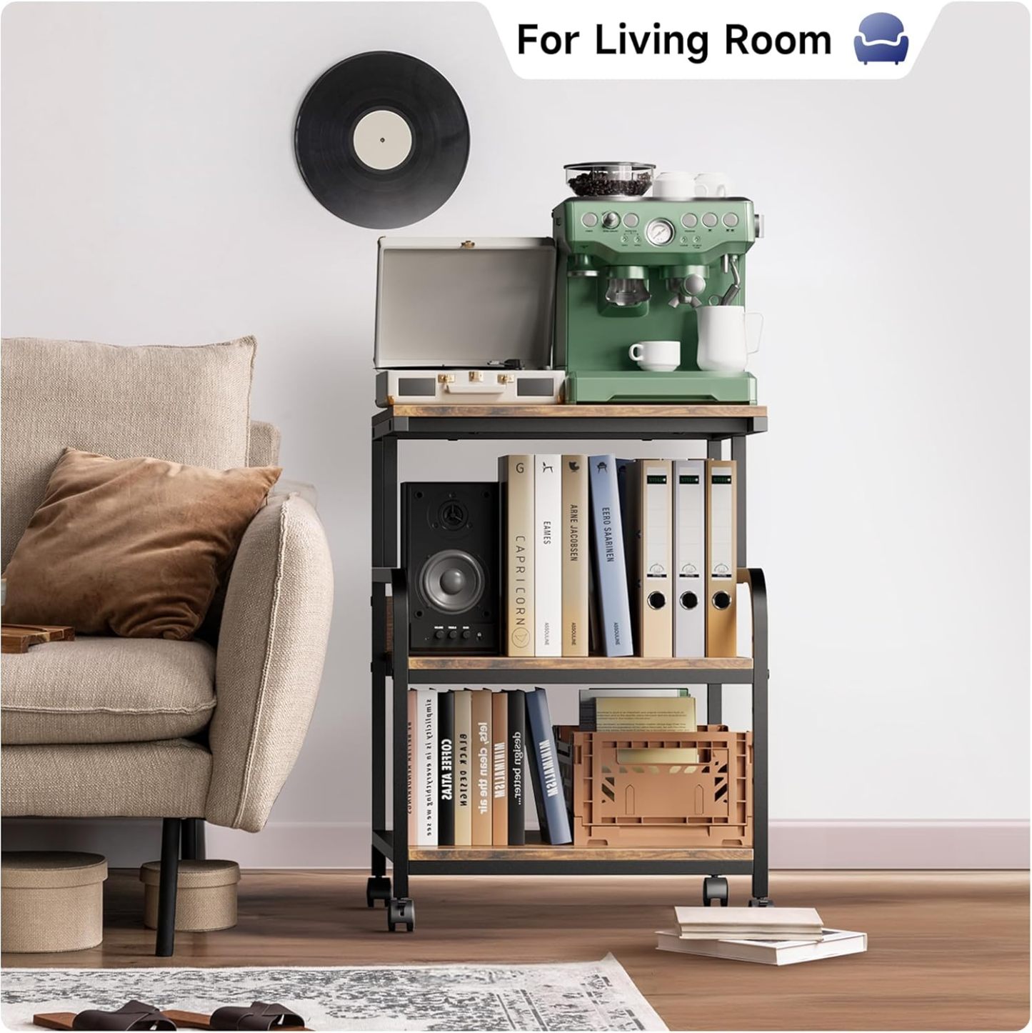 Printer Stand with Adjustable Storage Shelf - 20x16 inches Large Printer Table with Wheels - 3 Tier Rolling Printer Cart