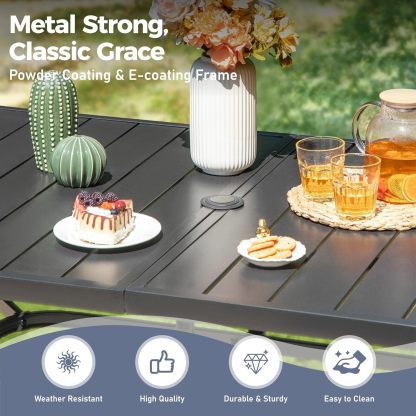 60'' x 35''x 29'' Patio Dining Table,Rectangular Outdoor for Garden Backyard Lawn Yard Furniture, Steel Frame with 1.57" Umbrella Hole