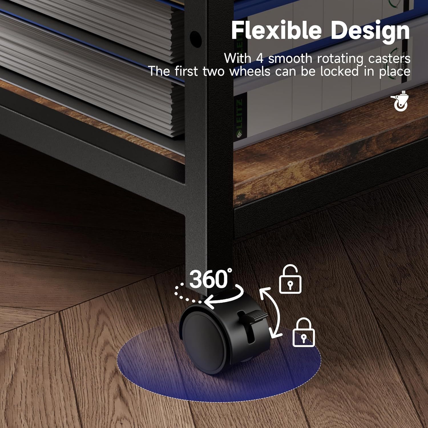 Printer Stand with Adjustable Storage Shelf - 20x16 inches Large Printer Table with Wheels - 3 Tier Rolling Printer Cart