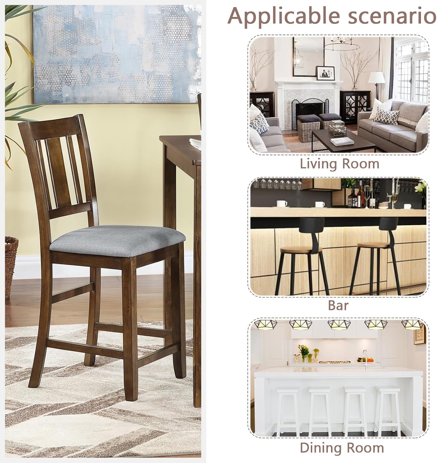 Upholstered Dining Chairs Set of 4, Mid Century Modern Wood Kitchen & Dining Room Chairs, Accent Chair for Kitchen Living Room Bedroom Wedding Party Restaurant with Slatted Back