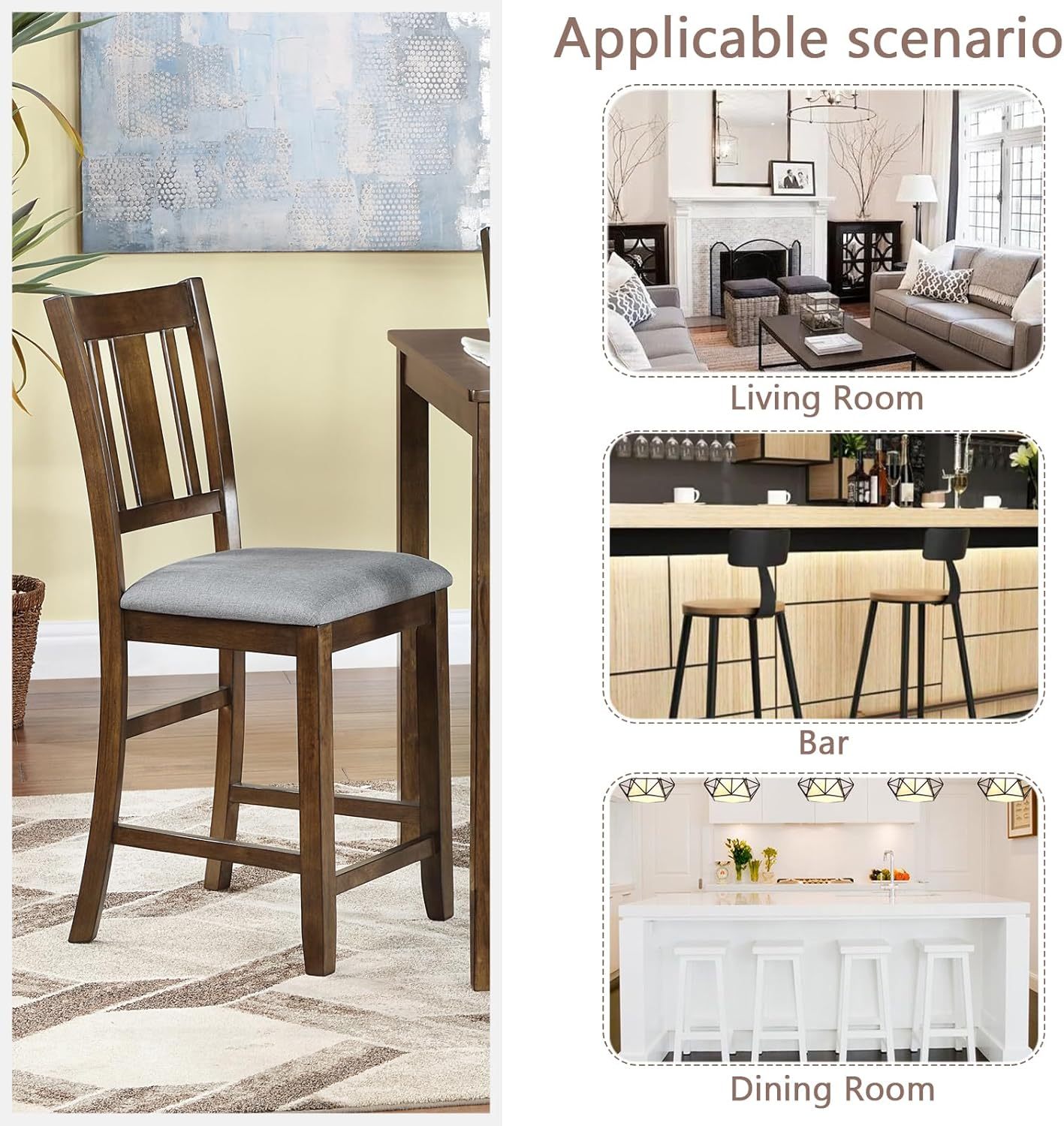 Upholstered Dining Chairs Set of 4, Mid Century Modern Wood Kitchen & Dining Room Chairs, Accent Chair for Kitchen Living Room Bedroom Wedding Party Restaurant with Slatted Back