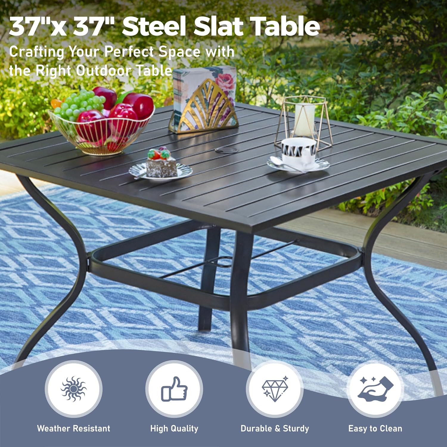 37" x 37" x 28" Patio Dining Table, Square Outdoor Dining Table for Garden Backyard Lawn Yard Furniture