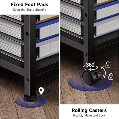 Printer Stand with Adjustable Storage Shelf - Large Printer Table with Wheels - 3 Tier Rolling Printer Cart