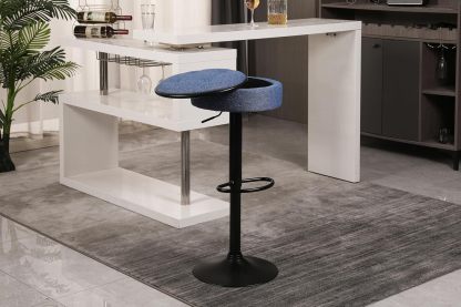 Bar Stools Set of 2 Modern Swivel Bar Chairs, Round Barstools Counter Height with Storage Space, Height Adjustable Linen Bar Stools