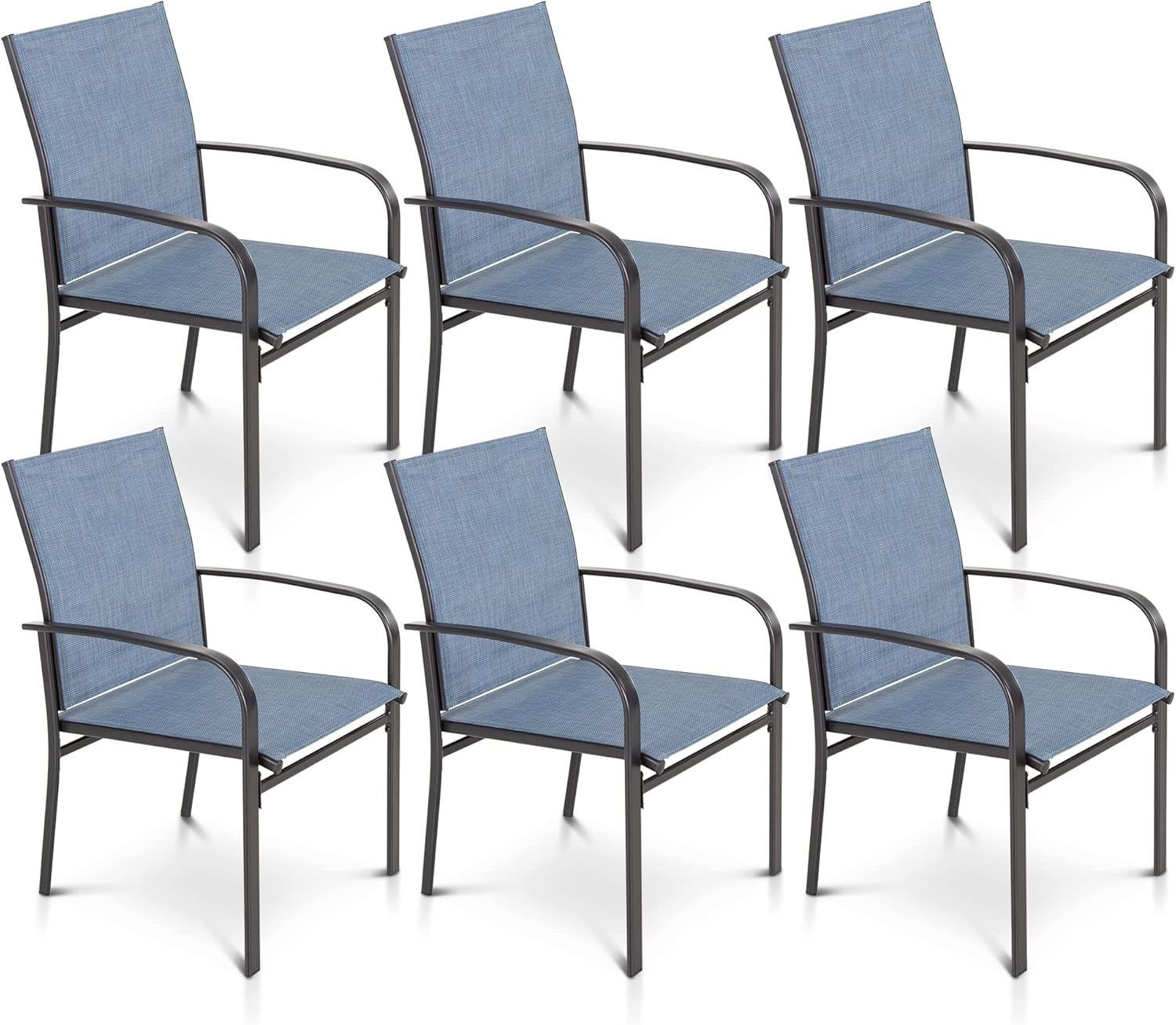 6 Piece Patio Chairs, Outdoor Dining Chairs for 6,Garden Backyard Lawn Yard Furniture, Blue Stable Patio Dining Chairs Steel Frame with Textilene Fabric Chair