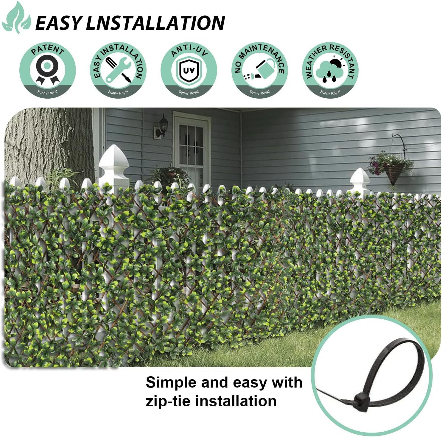 Artificial Leaf Faux Ivy Expandable/Stretchable Outdoor Privacy Fence Screen for Balcony Patio Decoration Fencing Panel 5 Pieces