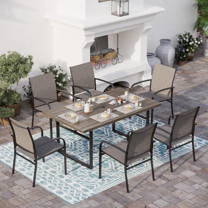 Patio Dining Table 63.8" x 38.2" x28.7" Rectangular Outdoor Dining Table with U-Shaped Legs,Steel Frame with 1.57" Umbrella Hole for Garden Backyard
