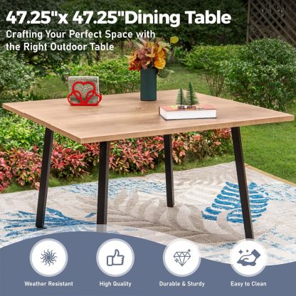 47" x 47" x 28" Patio Dining Table for 4-6, Big Metal Wood-Like Square Table with 1.57" Umbrella Hole for Garden, Backyard, Deck and Porch
