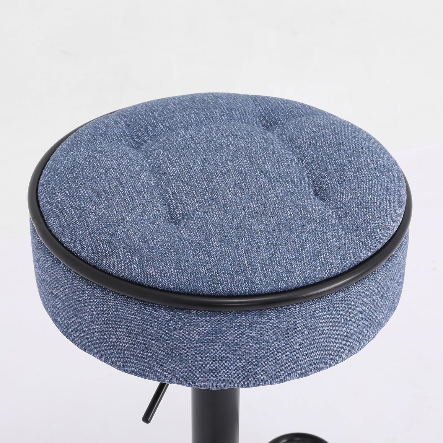 Bar Stools Set of 2 Modern Swivel Bar Chairs, Round Barstools Counter Height with Storage Space, Height Adjustable Linen Bar Stools