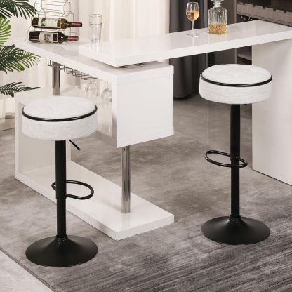 Bar Stools Set of 2 Modern Swivel Bar Chairs, Round Barstools Counter Height with Storage Space, Height Adjustable Linen Bar Stools