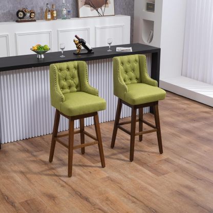 Wooden Bar Chairs Set of 2, Modern Swivel Bar Stools with Backs & Footrest, Upholstered Bar Height Chairs Barstools