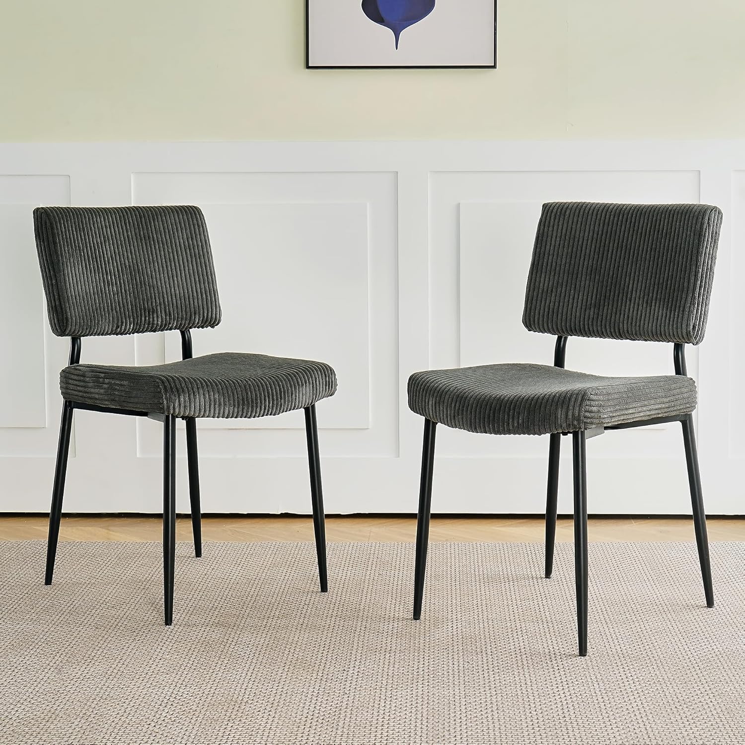 Grey Dining Table Chairs Set of 2, Upholstered Boucle Kitchen Dining Room Chairs, Vanity Chair with Back, Modern Comfy Accent Chairs