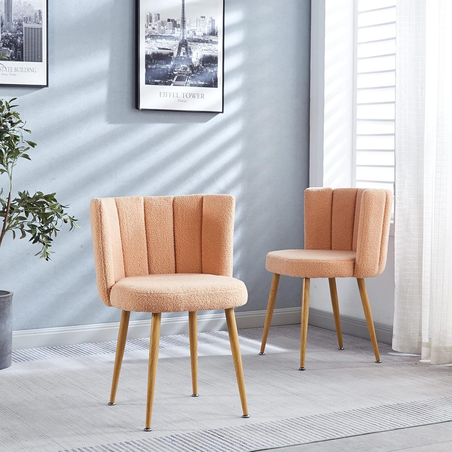 Beige Kitchen Table Chairs Set of 2, Upholstered Kitchen & Dining Room Chairs, Modern Accent Chair