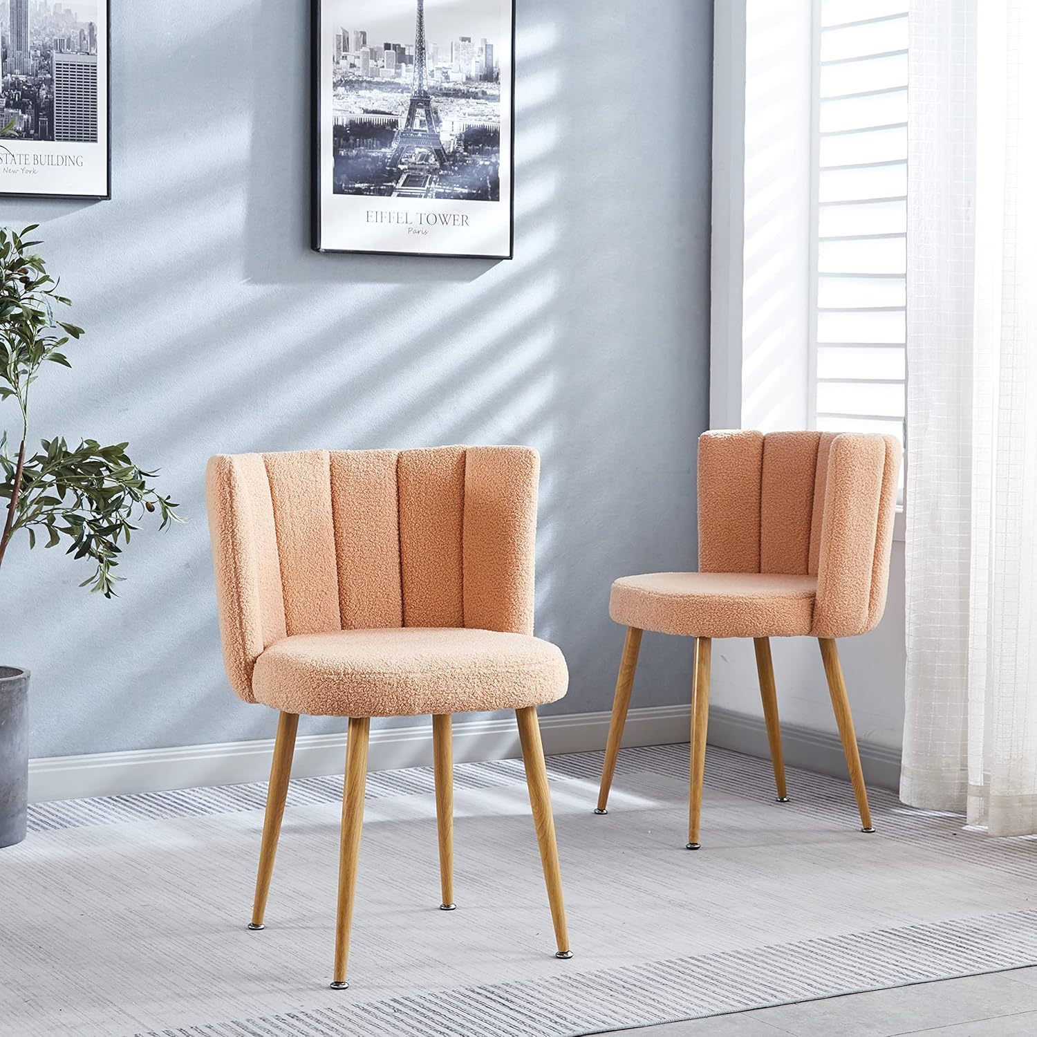 Beige Kitchen Table Chairs Set of 2, Upholstered Kitchen & Dining Room Chairs, Modern Accent Chair