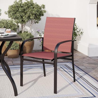 4 Piece Patio Chairs，Outdoor Dining Chairs for 4,Garden Backyard Lawn Yard Furniture,Red Stable Patio Dining Chairs Steel Frame with Textilene Fabric Chair