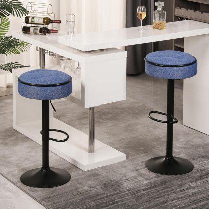Bar Stools Set of 2 Modern Swivel Bar Chairs, Round Barstools Counter Height with Storage Space, Height Adjustable Linen Bar Stools