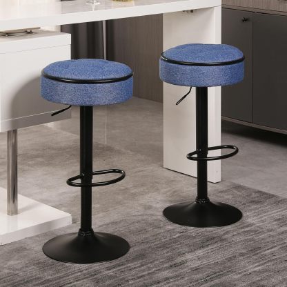 Bar Stools Set of 2 Modern Swivel Bar Chairs, Round Barstools Counter Height with Storage Space, Height Adjustable Linen Bar Stools