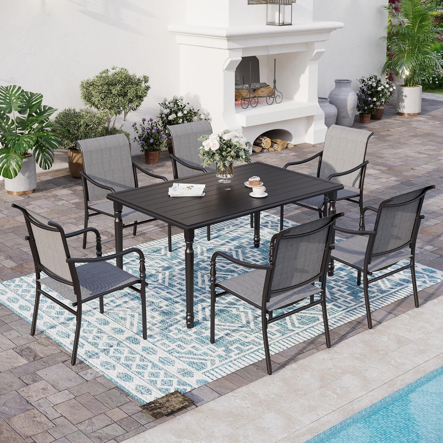 60" x 38" x 28" Patio Dining Table,Rectangular Steel Outdoor Dining Table for Garden Backyard Lawn Yard