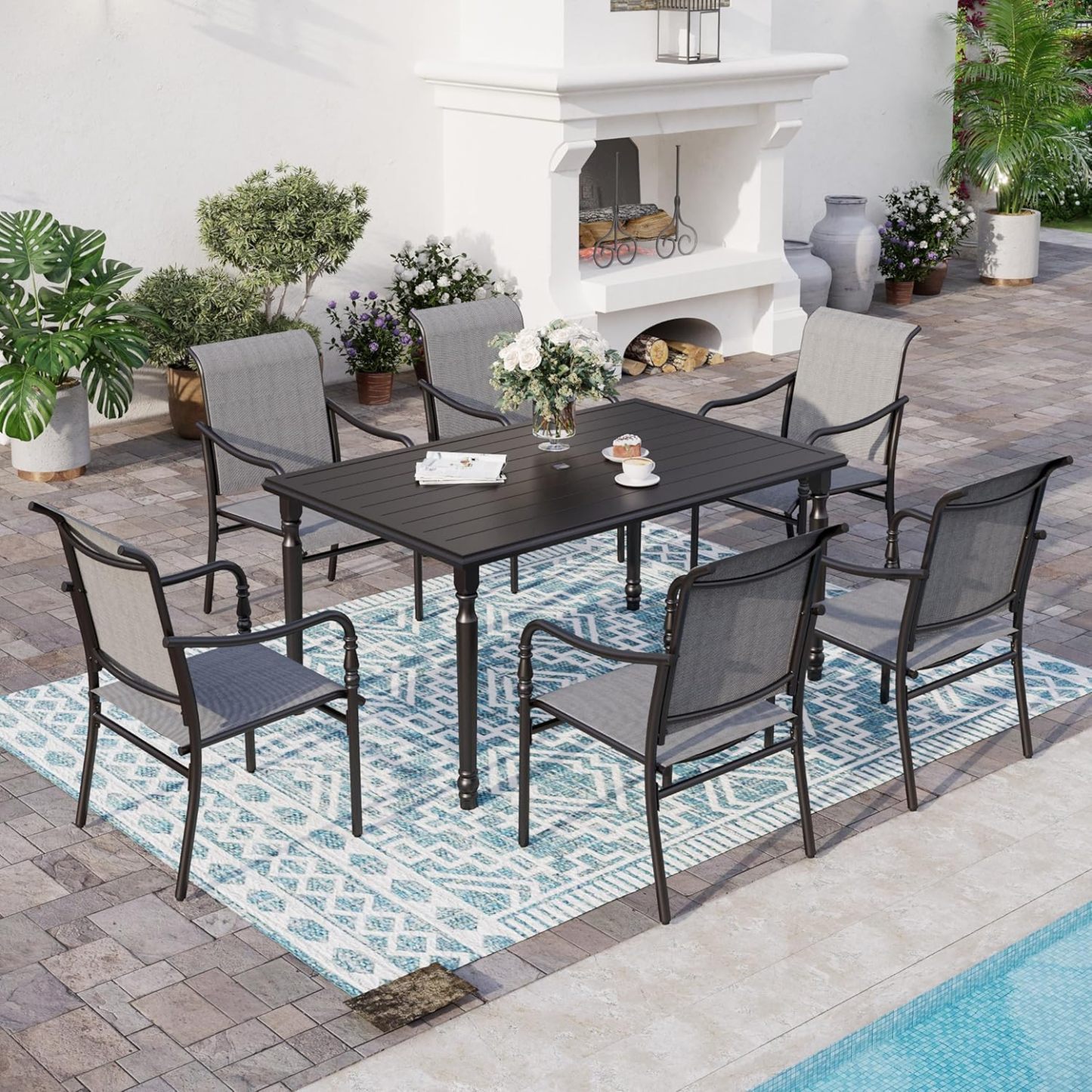 60" x 38" x 28" Patio Dining Table,Rectangular Steel Outdoor Dining Table for Garden Backyard Lawn Yard