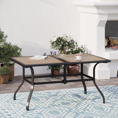 Patio Dining Table（Premium PVC Table Top）,60" x 37" x28" Rectangular Steel Outdoor Dining Table Steel Frame with 1.57" Umbrella Hole