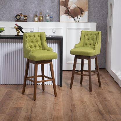 Wooden Bar Chairs Set of 2, Modern Swivel Bar Stools with Backs & Footrest, Upholstered Bar Height Chairs Barstools