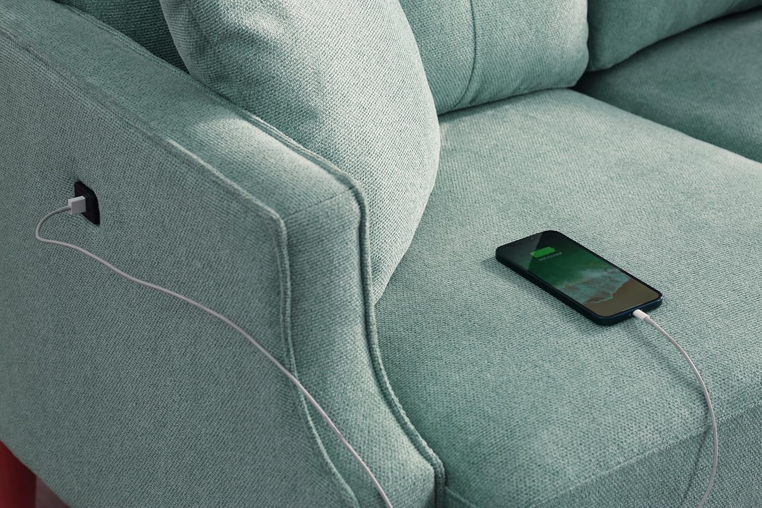 Mid Century Modern Loveseat Couch Small Sofa for Small Space Upholstered Couch with USB Port and 2 Pillows