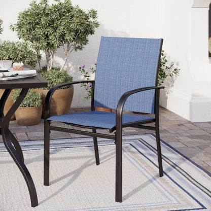 6 Piece Patio Chairs, Outdoor Dining Chairs for 6,Garden Backyard Lawn Yard Furniture, Blue Stable Patio Dining Chairs Steel Frame with Textilene Fabric Chair
