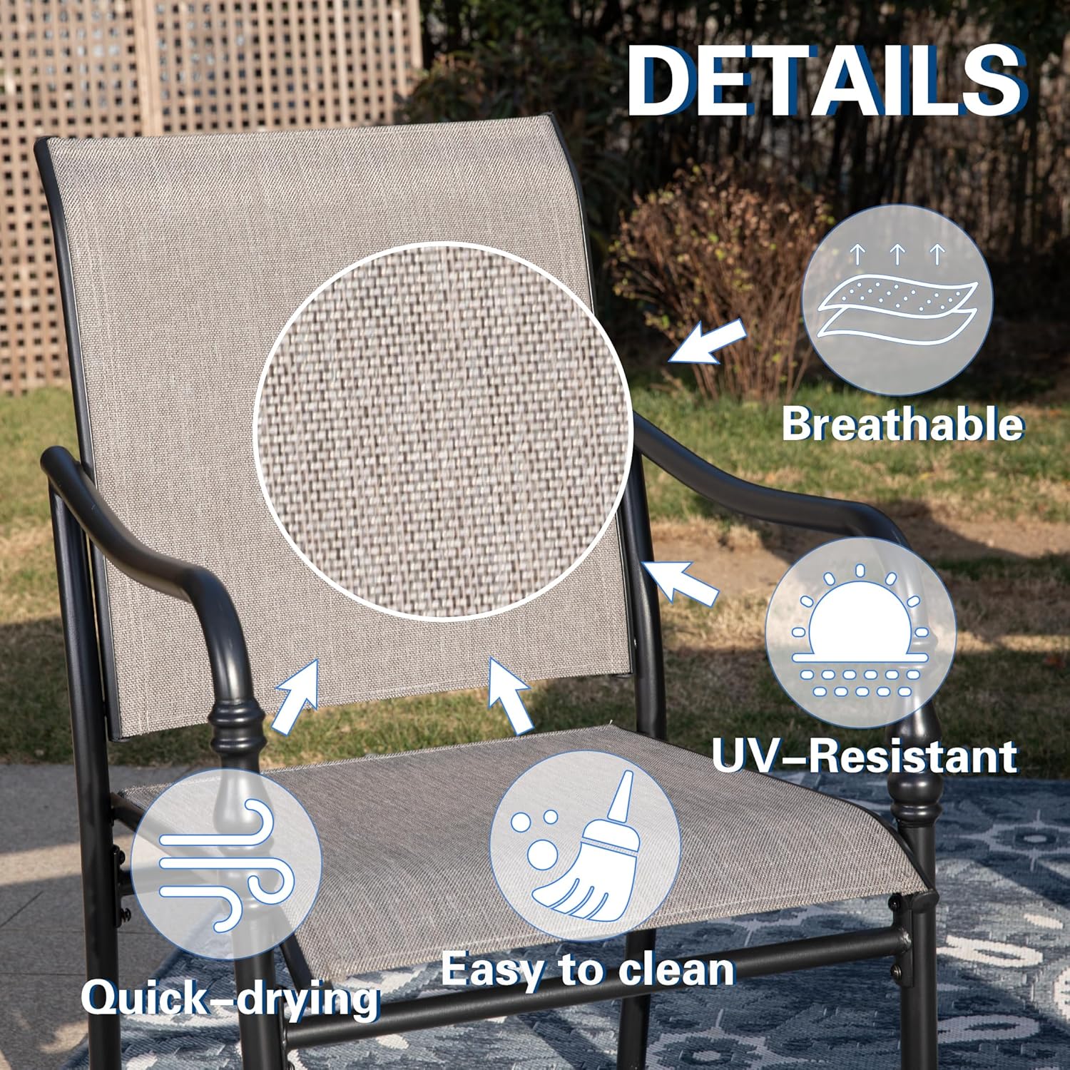 Patio Dining Chairs Set of 4, Outdoor Stackable Dining Chairs for All Weather, Outdoor Furniture Chairs, Breathable Seat Fabric and Steel Frame for Backyard, Deck, Garden(Gray)