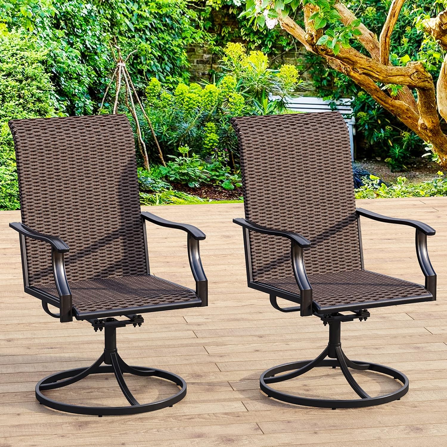 Patio Swivel Dining Chairs Set of 2, Outdoor Wicker Dining Chairs with High Back Design Outdoor Rattan Chairs