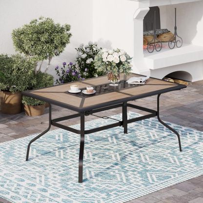 61" x 38" x 28" Patio Dining Table,（Premium PVC Table Top）,Rectangular Steel Outdoor Dining Table Steel Frame with 1.57" Umbrella Hole