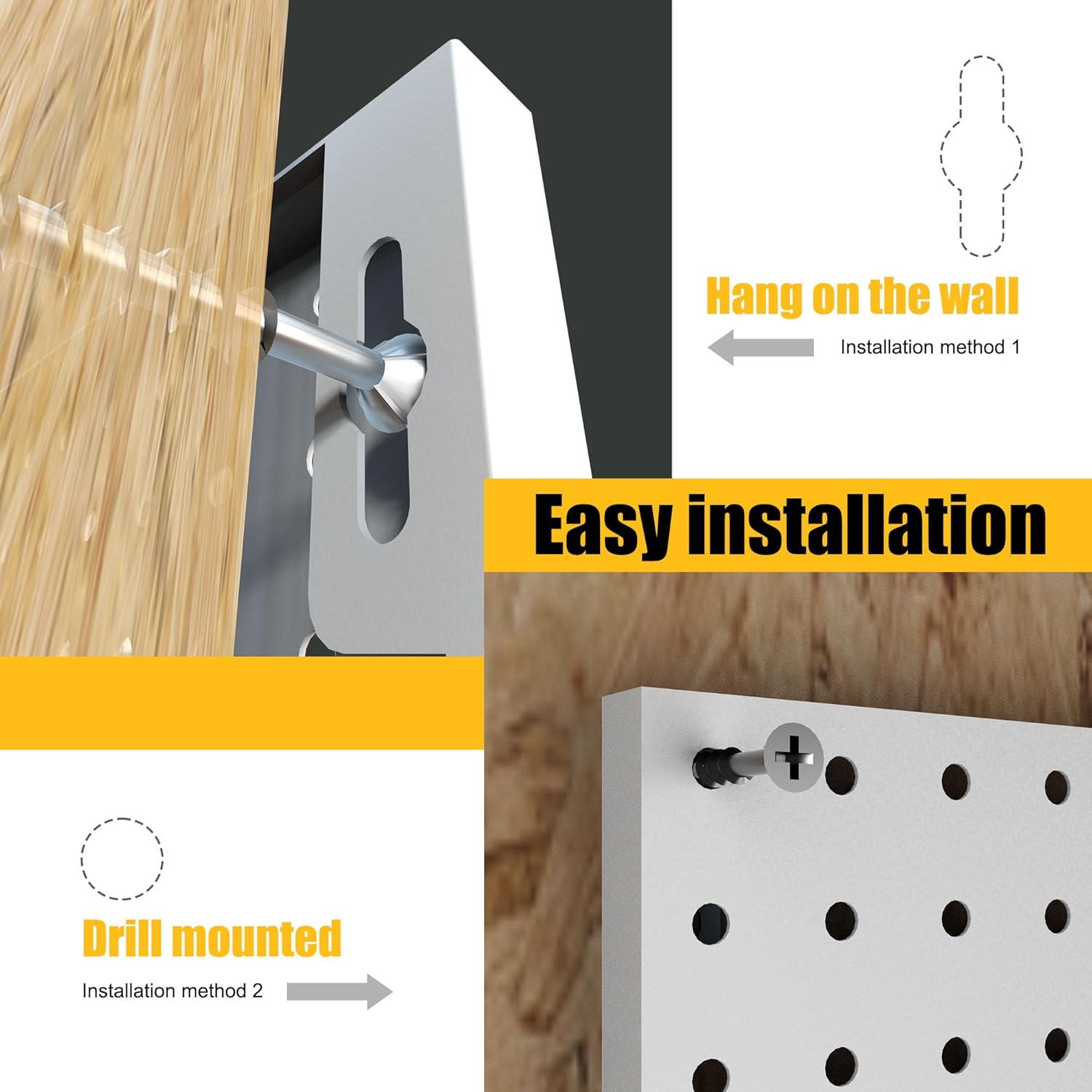 8 Pack Metal Pegboard Panels with 50 Hooks, White Pegboards Wall Organizer, Peg Board for Walls Home, Garage Tool Storage