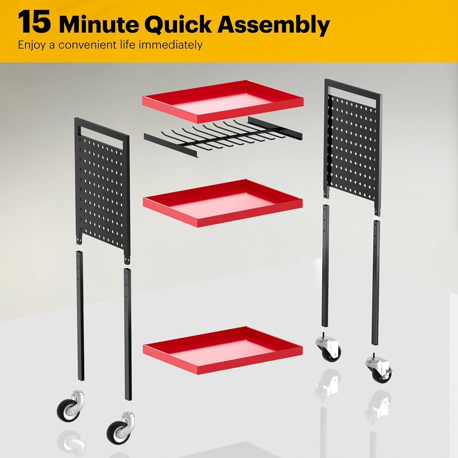 Power Tool Organizer Cart, Garage Tool Storage, Heavy Duty 4 Tier Floor Standing Rolling Shelf with Wheels, Mobile Workbench for Garage Workshop Home Repair