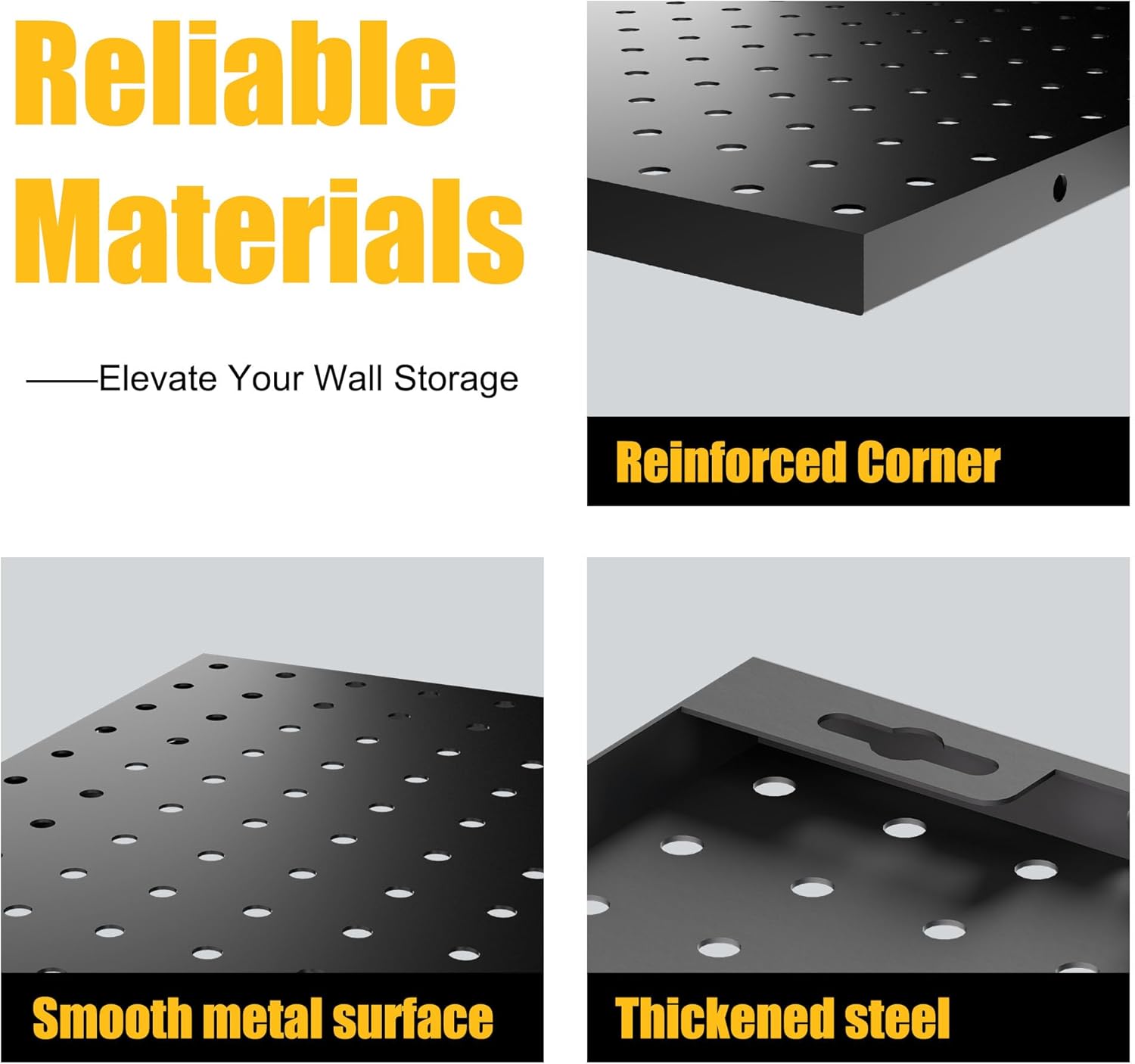 4 Pack Metal Pegboard Panels with 50 Hooks, Black Pegboards Wall Organizer, Heavy Duty Peg Board for Walls Home