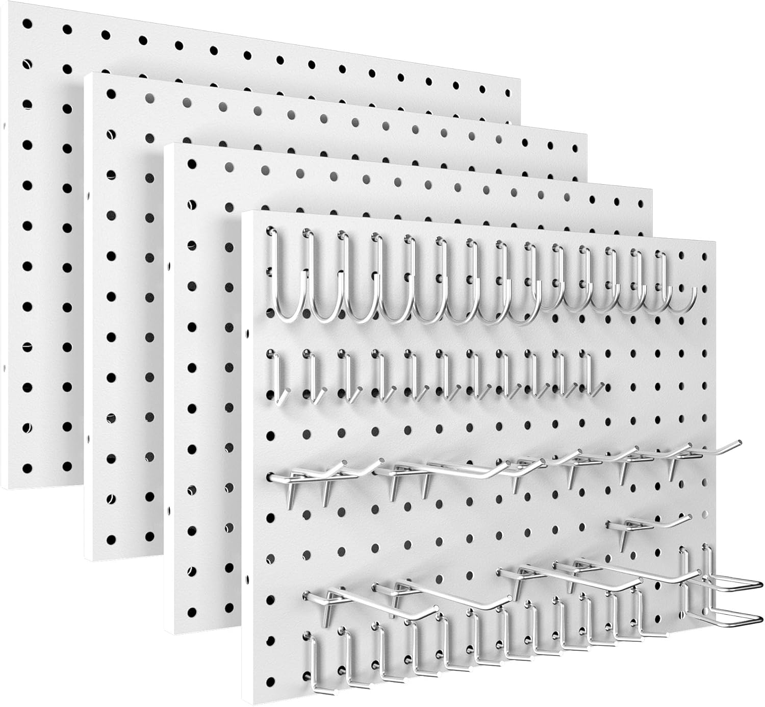 4 Pack Metal Pegboard Panels with 50 Hooks, White Pegboards Wall Organizer, Heavy Duty Peg Board for Walls Home