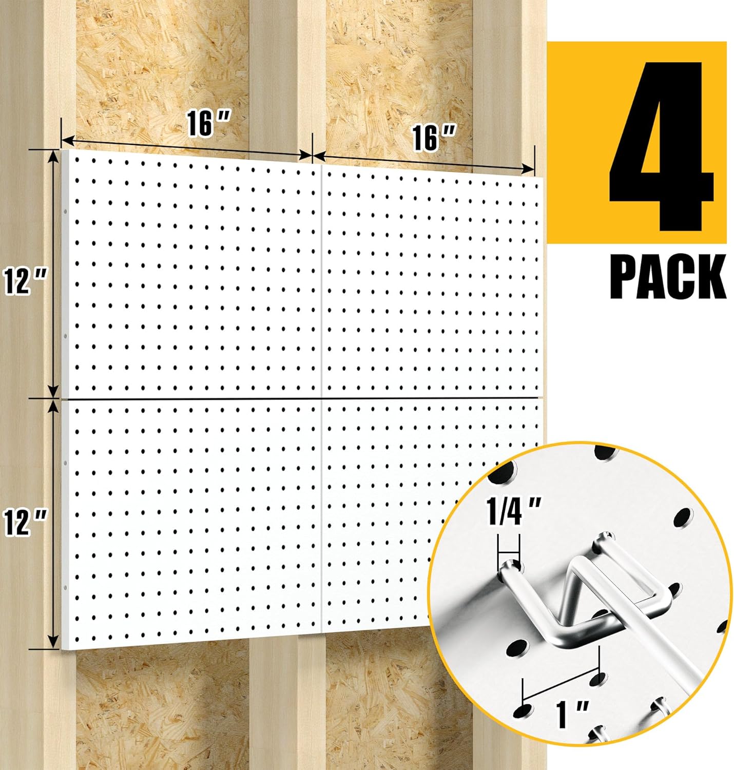 4 Pack Metal Pegboard Panels with 50 Hooks, White Pegboards Wall Organizer, Heavy Duty Peg Board for Walls Home