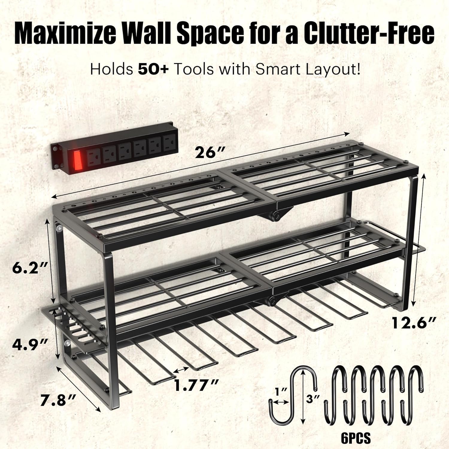 Power Tool Organizer Wall Mount with Charging Station