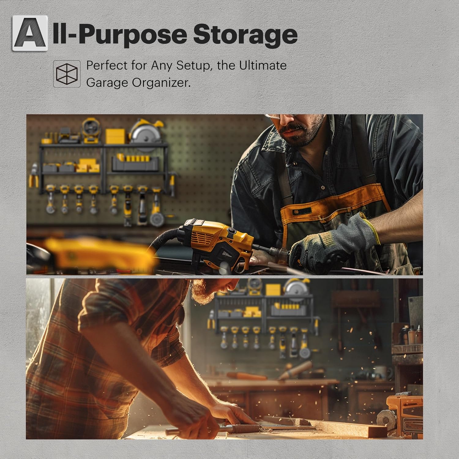 Power Tool Organizer, 8 Drill Holders Wall Mount, 3 Layer Heavy Duty Metal Storage for Garage Organization, Tools Storage with Hooks, Screwdriver Hammer Holder