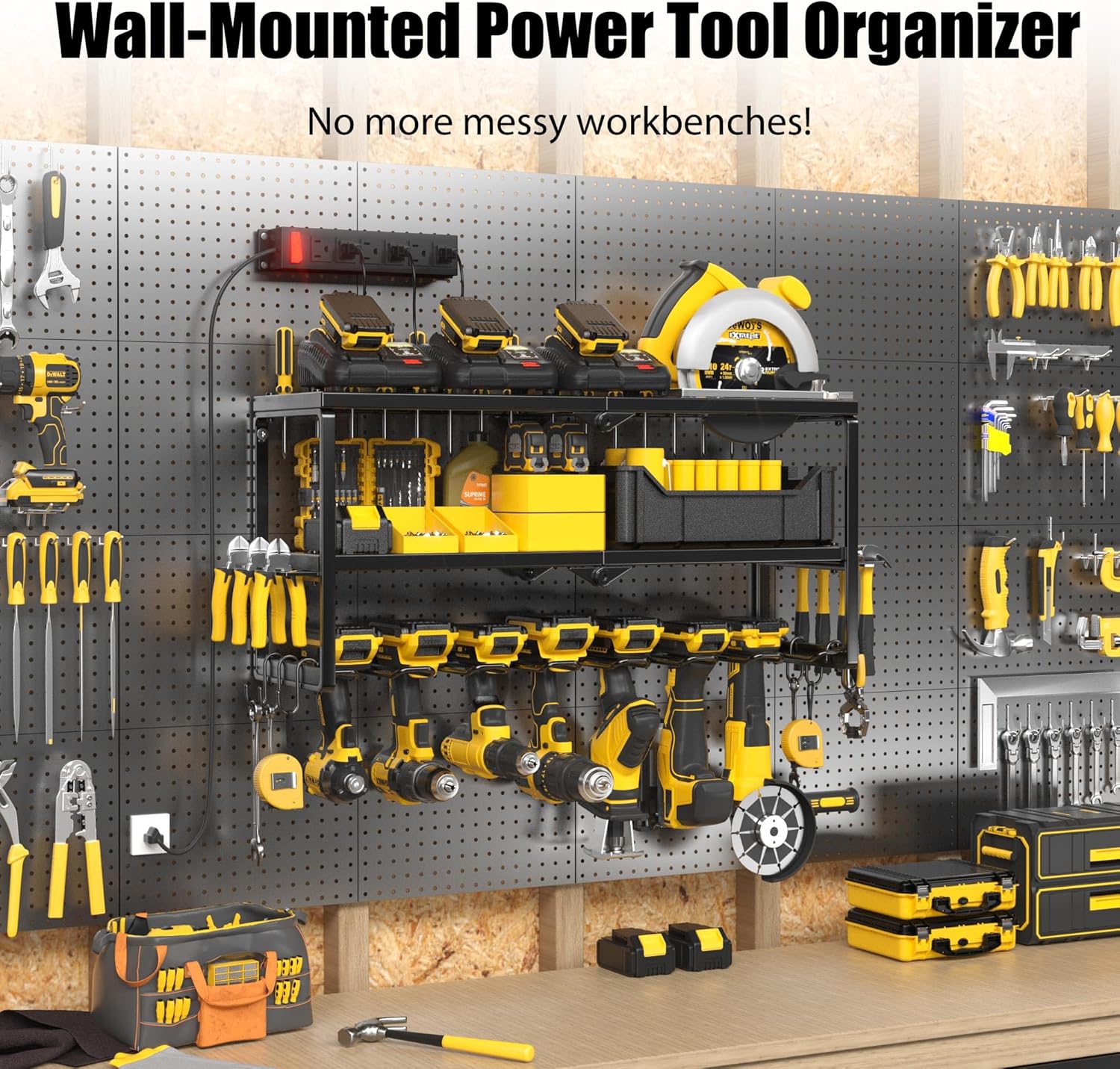 Power Tool Organizer Wall Mount with Charging Station