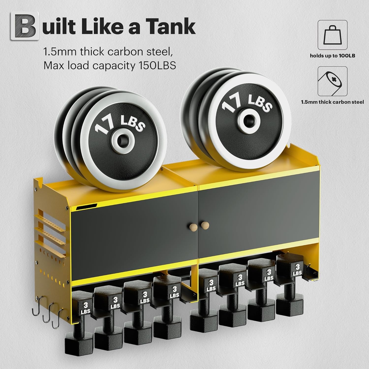 Power Tool Organizer Wall Mount, Garage Storage Cabinet with Doors and Shelves, Metal Storage Tool Box, 15 Min Assembly & Max 150lb BOAD