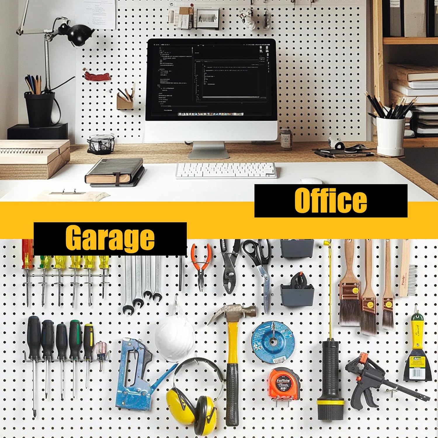 8 Pack Metal Pegboard Panels with 50 Hooks, White Pegboards Wall Organizer, Peg Board for Walls Home, Garage Tool Storage