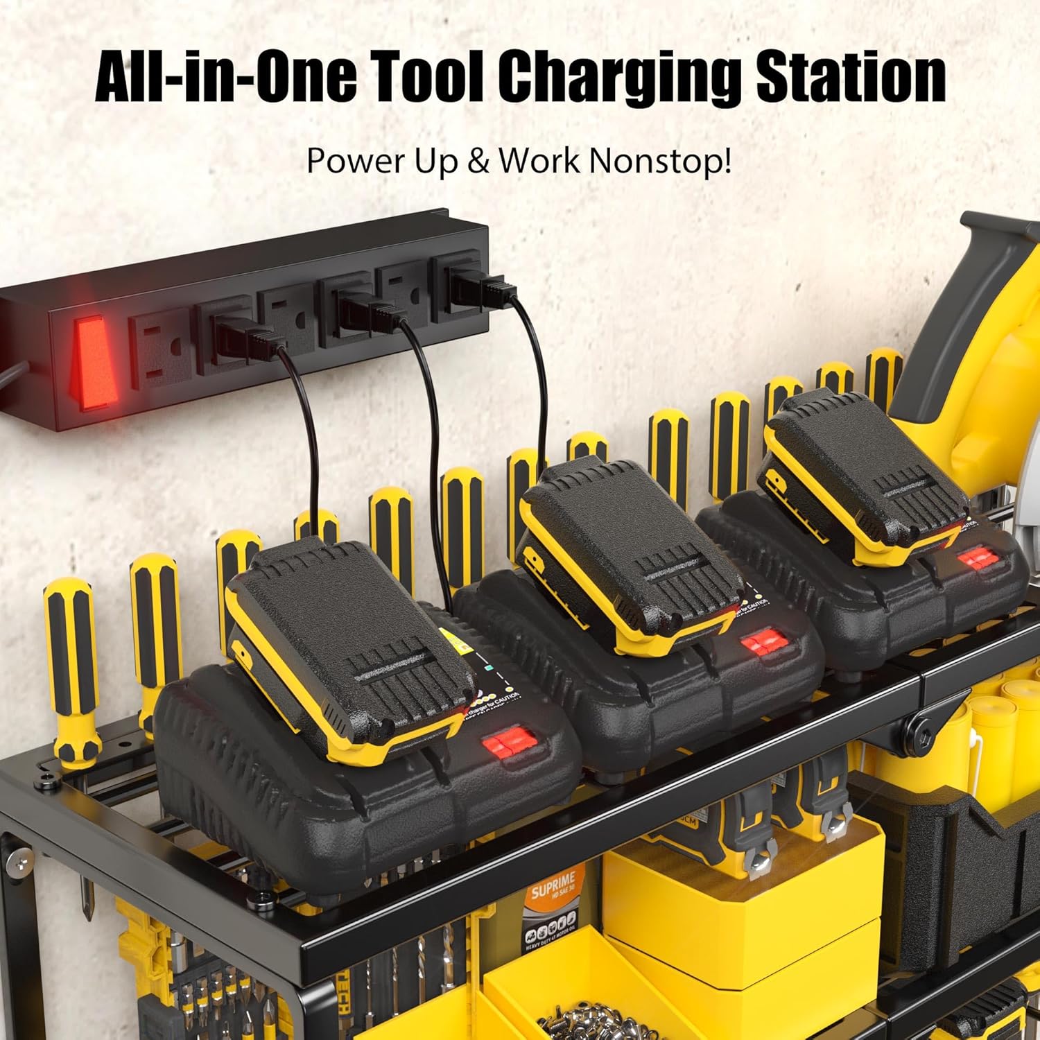 Power Tool Organizer Wall Mount with Charging Station
