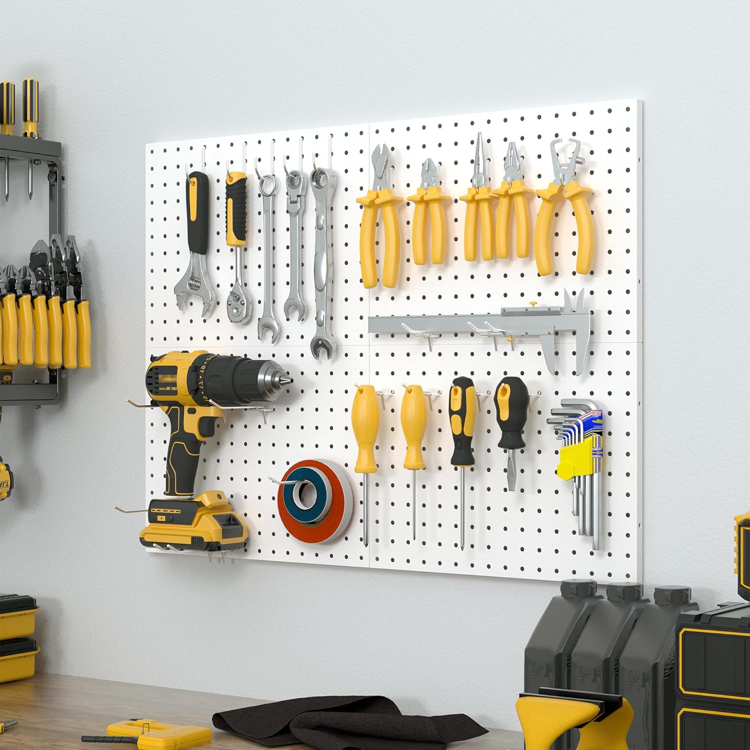 4 Pack Metal Pegboard Panels with 50 Hooks, White Pegboards Wall Organizer, Heavy Duty Peg Board for Walls Home