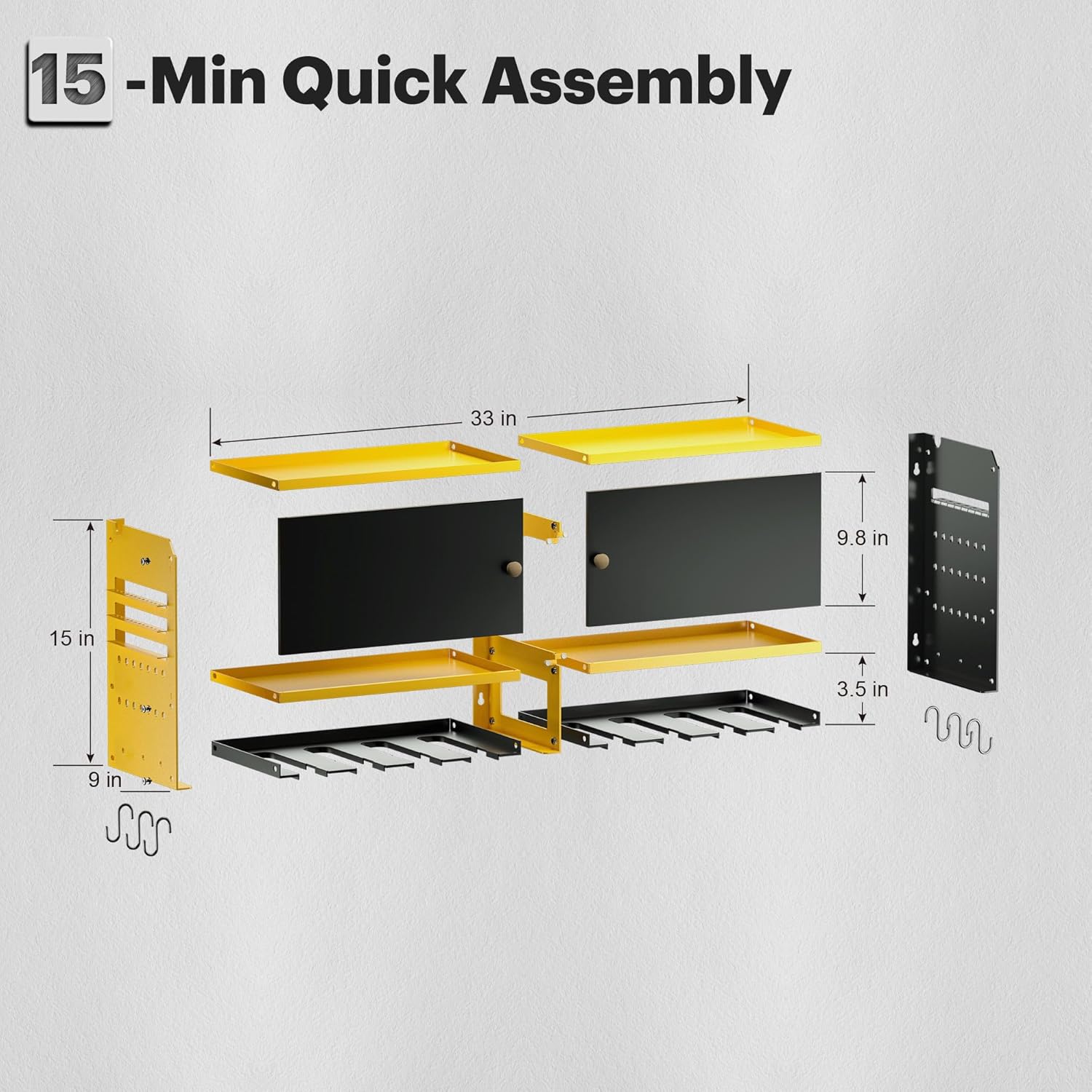 Power Tool Organizer Wall Mount, Garage Storage Cabinet with Doors and Shelves, Metal Storage Tool Box, 15 Min Assembly & Max 150lb BOAD