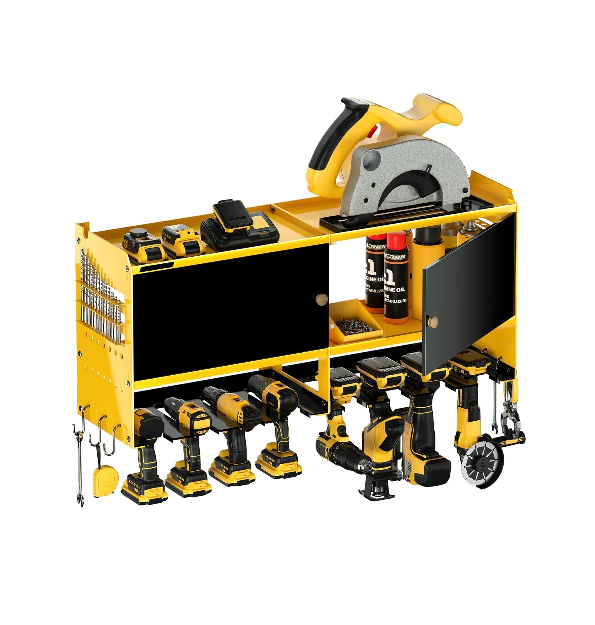 Power Tool Organizer Wall Mount, Garage Storage Cabinet with Doors and Shelves, Metal Storage Tool Box, 15 Min Assembly & Max 150lb BOAD